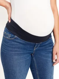 Maternity Rollover-Panel Side-Slit 360° Stretch Skinny Jeans - Dark Wash — view 5