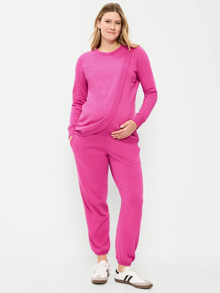 Maternity Rollover-Waist Fleece Jogger - Dragonfruit