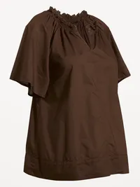 Maternity Ruffle-Collar Popover Top - Earthen — view 2