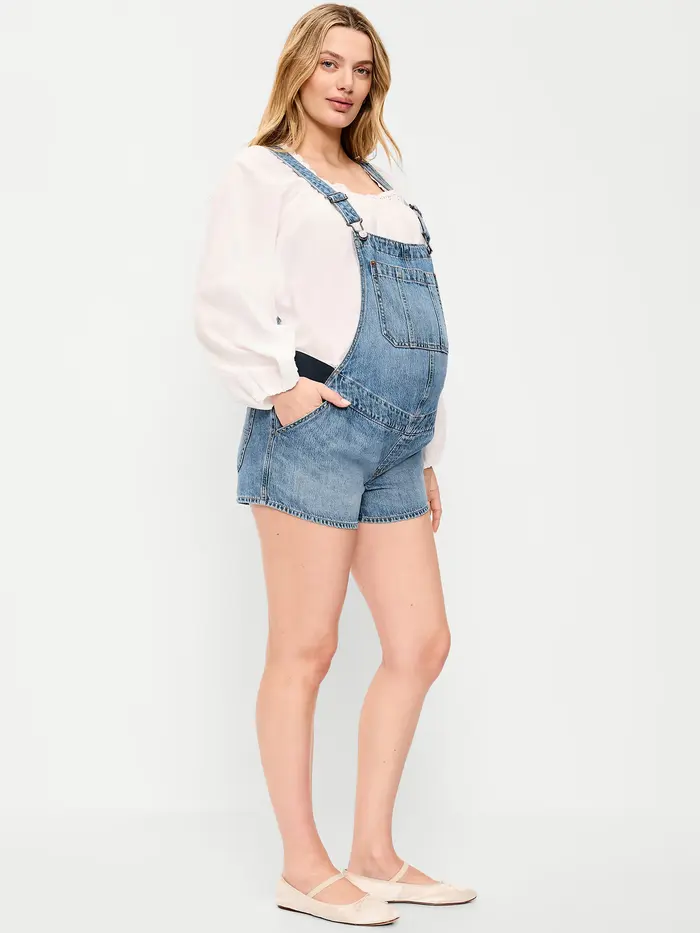 Maternity Side-Panel Jean Shortalls - Melvyn