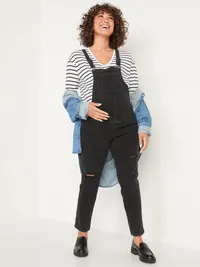 Maternity Side-Panel OG Straight Jean Overalls - Black Jack — view 3