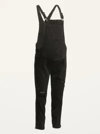 Maternity Side-Panel OG Straight Jean Overalls - Black Jack — view 4