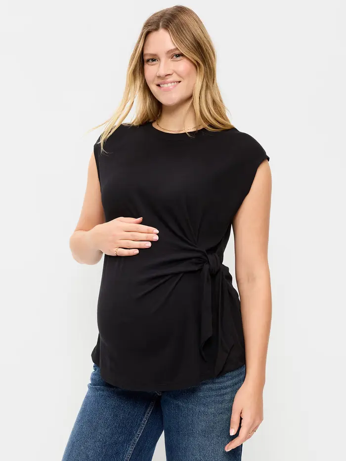 Maternity Side-Tie Jersey Top - Black Jack