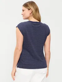 Maternity Side-Tie Jersey Top - Navy Stripe — view 2