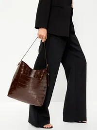Medium Croc-Embossed Bucket Bag - Chocolate — view 2