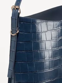 Medium Croc-Embossed Bucket Bag - Midnight — view 5