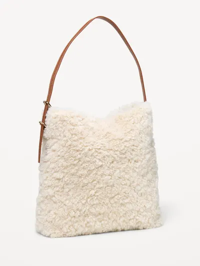 Medium Shearling Bucket Bag - Ivory