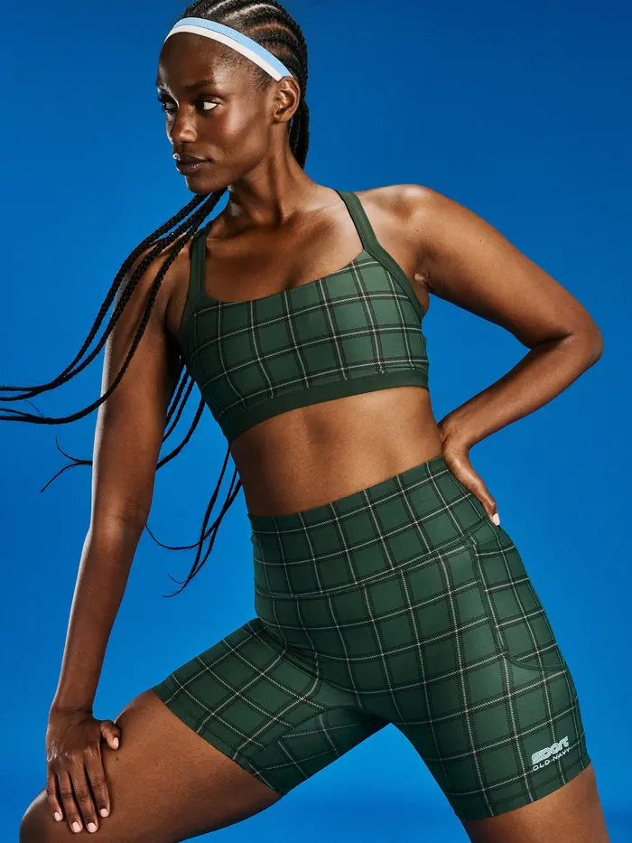 Medium Support PowerSoft Sports Bra - Green Plaid