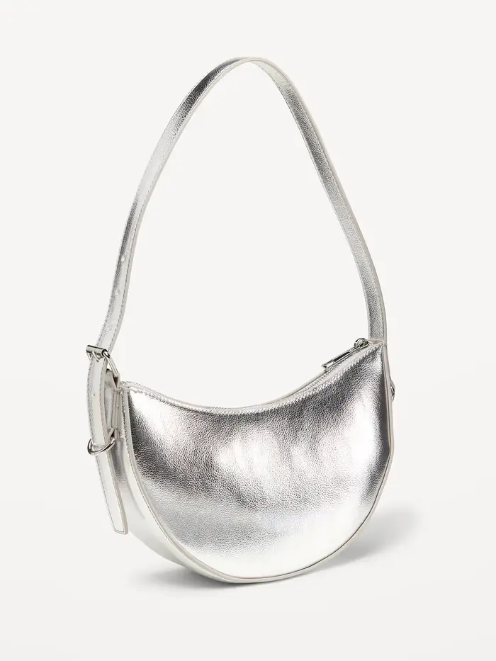 Metallic Mini Crescent Bag - Silvery Silver