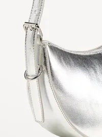 Metallic Mini Crescent Bag - Silvery Silver — view 4