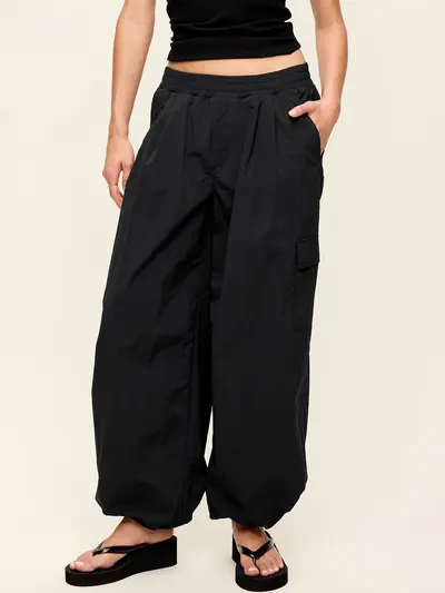 Mid-Rise Adjustable Active Woven Utility Pants - Black Jack