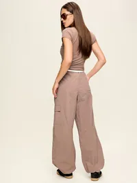 Mid-Rise Adjustable Active Woven Utility Pants - Mocha — view 3