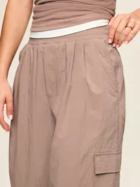 Mid-Rise Adjustable Active Woven Utility Pants - Mocha — view 4