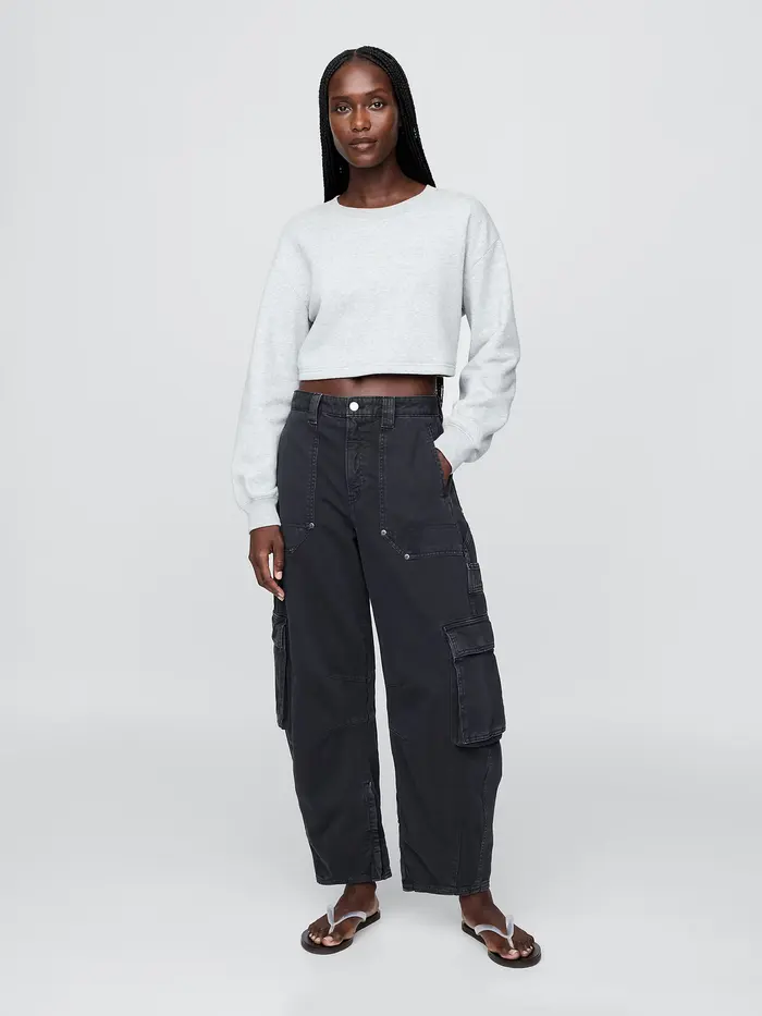 Mid Rise Barrel Cargo Pants - Black