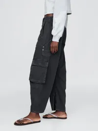 Mid Rise Barrel Cargo Pants - Black — view 3