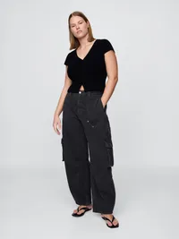 Mid Rise Barrel Cargo Pants - Black — view 5