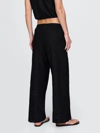 Mid Rise Eyelet Easy Wide-Leg Pants - Basic black — view 4