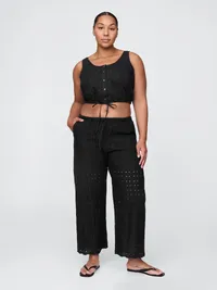Mid Rise Eyelet Easy Wide-Leg Pants - Basic black — view 5