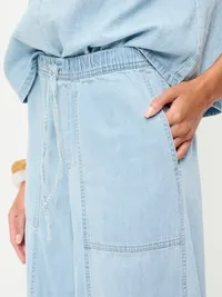 Mid-Rise Pull-On Utility Harem Denim Pants - Blue Washed — view 4
