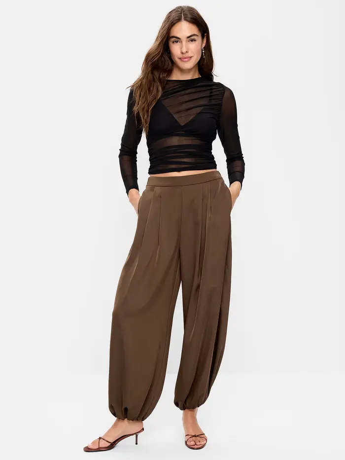Mid-Rise Satin Harem Pant - Earthen