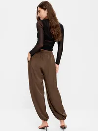 Mid-Rise Satin Harem Pant - Earthen — view 3