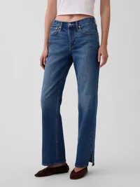 Mid Rise Split-Hem Relaxed Straight Jeans - Medium indigo — view 2