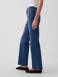 Mid Rise Split-Hem Relaxed Straight Jeans - Medium indigo — view 3