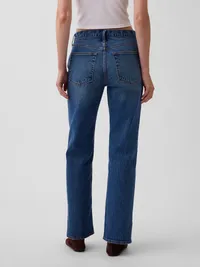 Mid Rise Split-Hem Relaxed Straight Jeans - Medium indigo — view 4