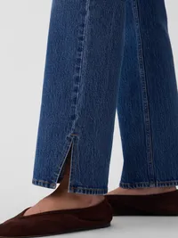 Mid Rise Split-Hem Relaxed Straight Jeans - Medium indigo — view 5