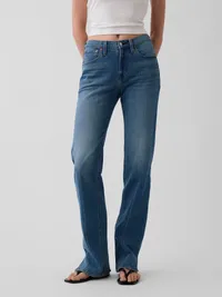 Mid Rise Split-Hem Relaxed Straight Jeans - Medium indigo — view 2