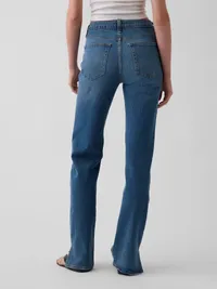 Mid Rise Split-Hem Relaxed Straight Jeans - Medium indigo — view 4