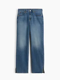 Mid Rise Split-Hem Relaxed Straight Jeans - Medium indigo — view 5