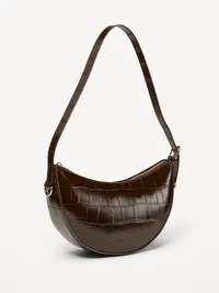 Mini Croc-Embossed Crescent Shoulder Bag - Chocolate — view 2