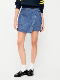Mini Wrap Skirt - Medium Wash — view 2