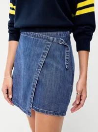Mini Wrap Skirt - Medium Wash — view 4