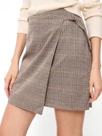 Mini Wrap Skirt - Neutral Plaid — view 4