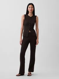 Modern Wide Rib Button-Front Top - Terra brown — view 2