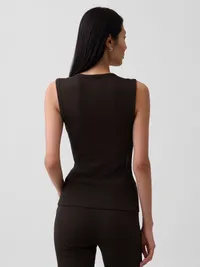 Modern Wide Rib Button-Front Top - Terra brown — view 3