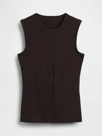 Modern Wide Rib Button-Front Top - Terra brown — view 5
