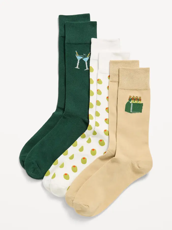 Novelty Socks 3-Pack for Men - Olive Drinks