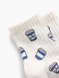 NYC Icon Print Half Crew Socks - Coffee cups navy — view 2