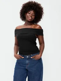 Off-The-Shoulder Fitted Top - Black Jack — view 5