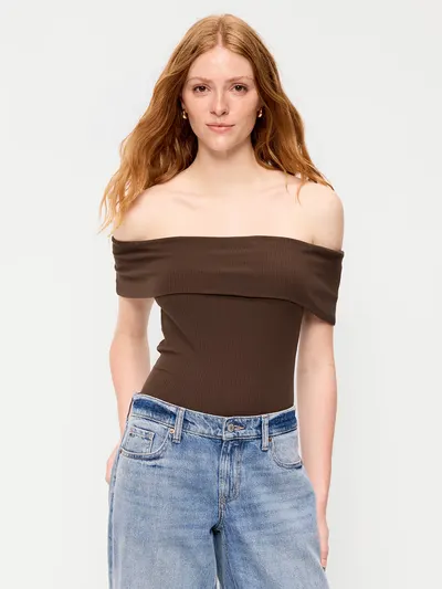 Off-The-Shoulder Fitted Top - Earthen