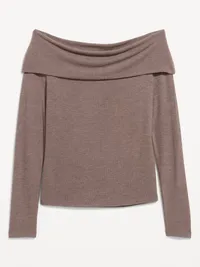 Off-The-Shoulder Long-Sleeve Fitted Top - Earthen — view 4