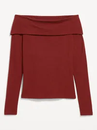 Off-The-Shoulder Long-Sleeve Fitted Top - Emberglow — view 4