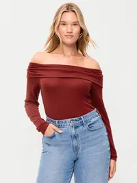 Off-The-Shoulder Long-Sleeve Fitted Top - Emberglow — view 5