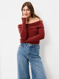 Off-The-Shoulder Long-Sleeve Fitted Top - Emberglow — view 3