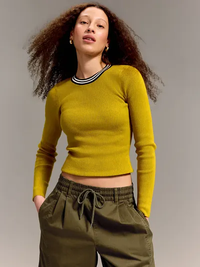 Old Navy x Christopher John Rogers Long-Sleeve Back Keyhole Sweater - Golden Olive