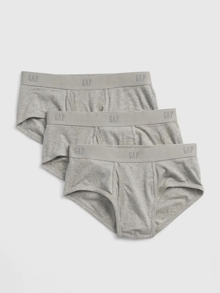 Organic Stretch Cotton Basic Briefs (3-Pack) - Grey heather
