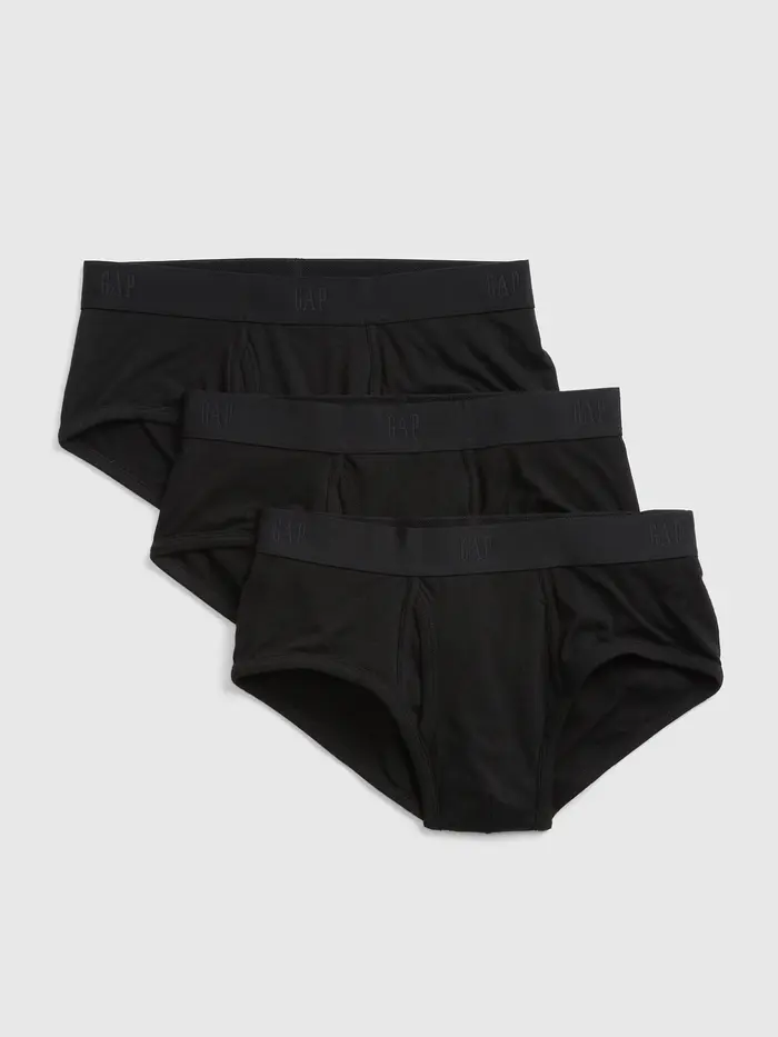 Organic Stretch Cotton Basic Briefs (3-Pack) - True black